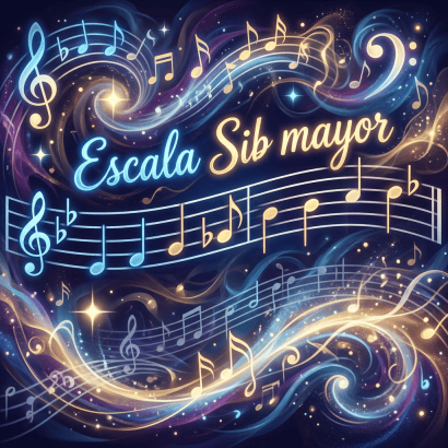 Musical staff showing B-flat major scale notes with treble clef and flat symbols