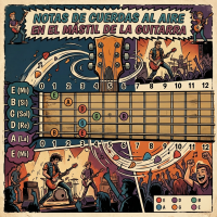 Diagram of all notes on each guitar string and fret with color coding